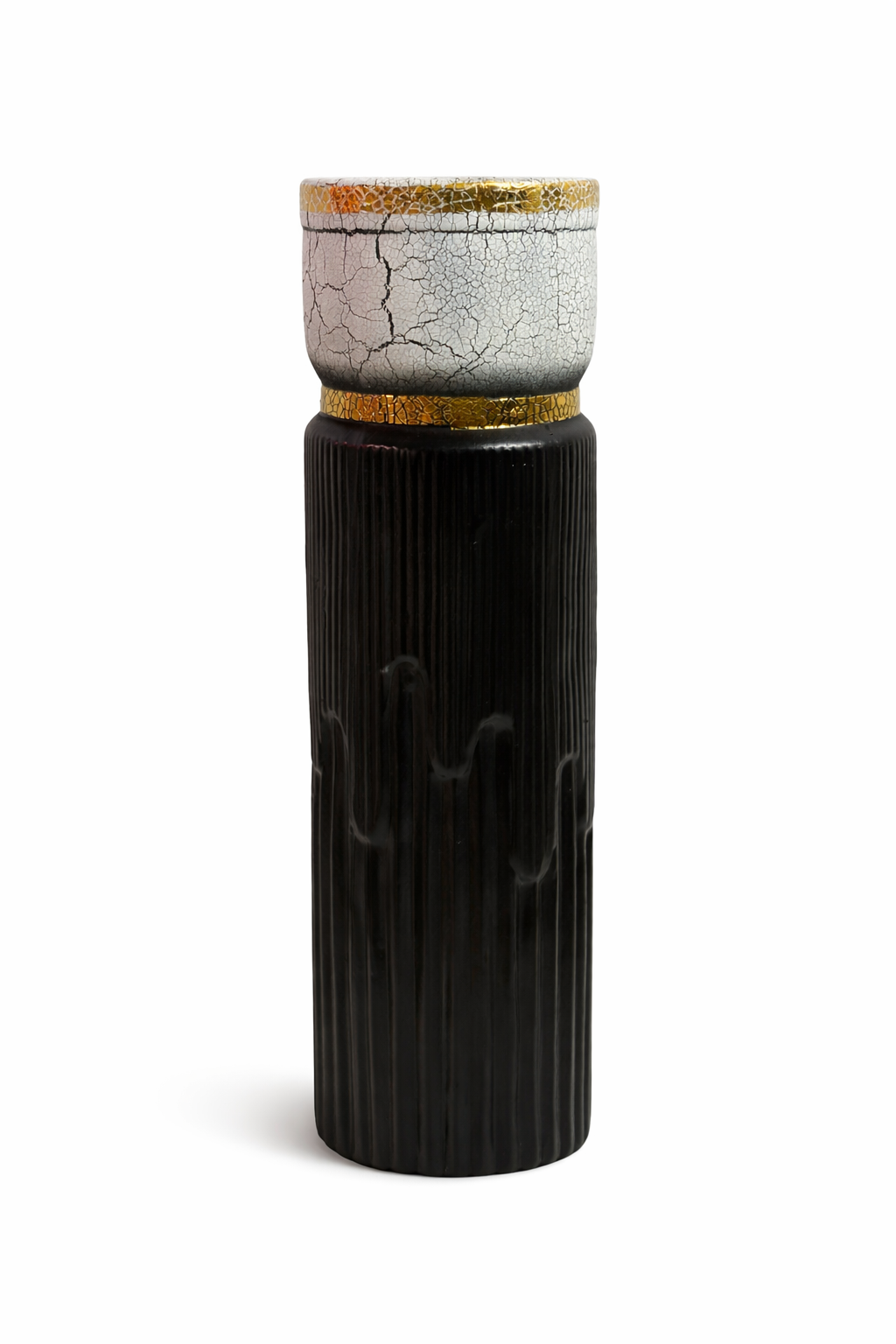 Midnight Noir Gold-Rim Floor Vase