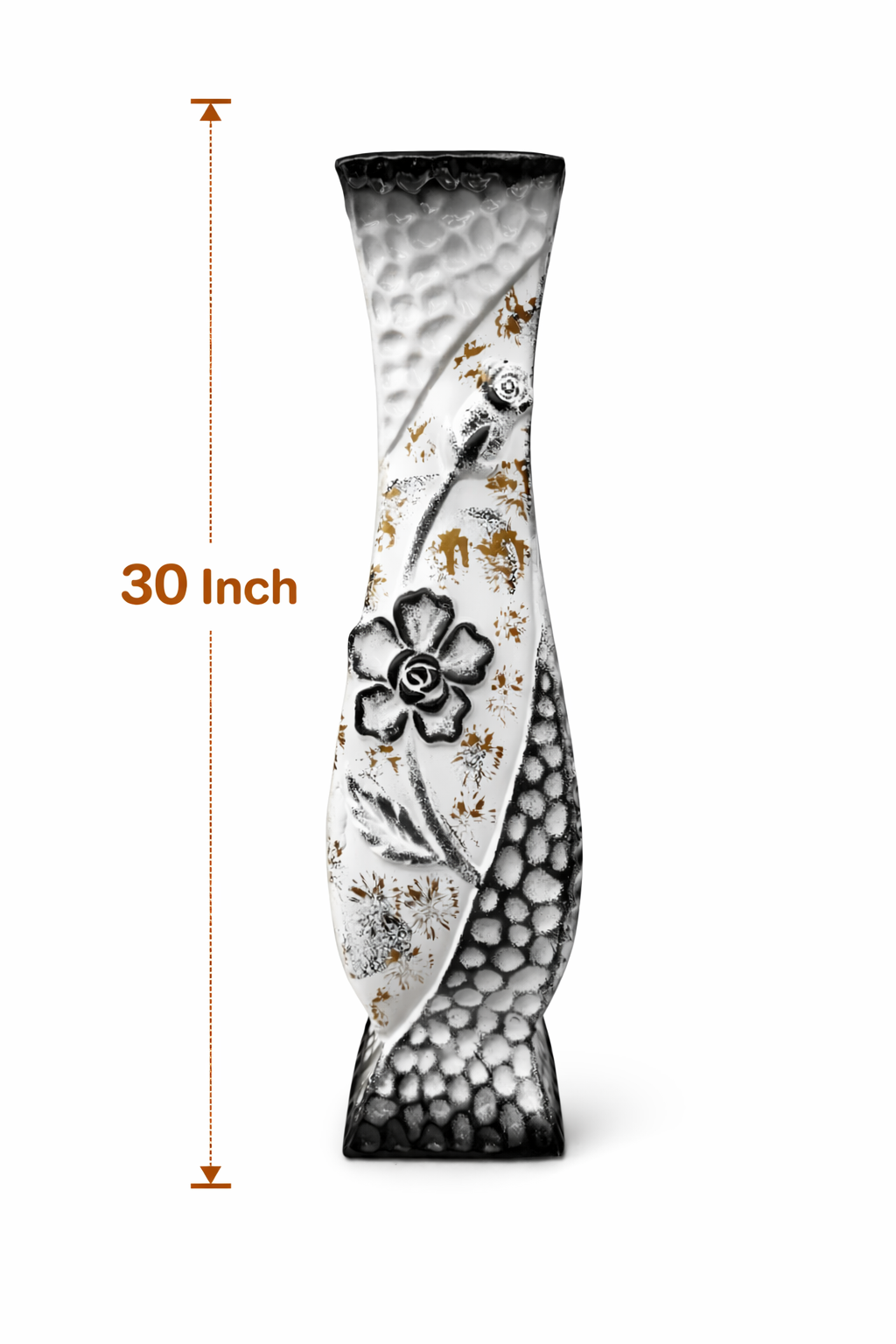 Black & White Textured Ceramic Vase with Floral Design 2